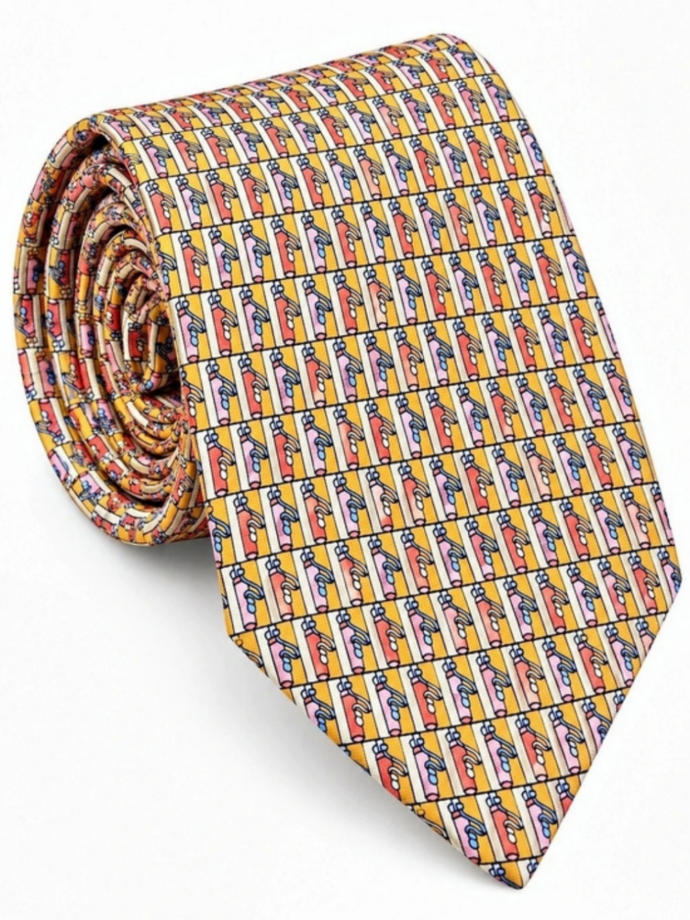 Barneys New York 100% Silk Golf Print Necktie Handmade Italy